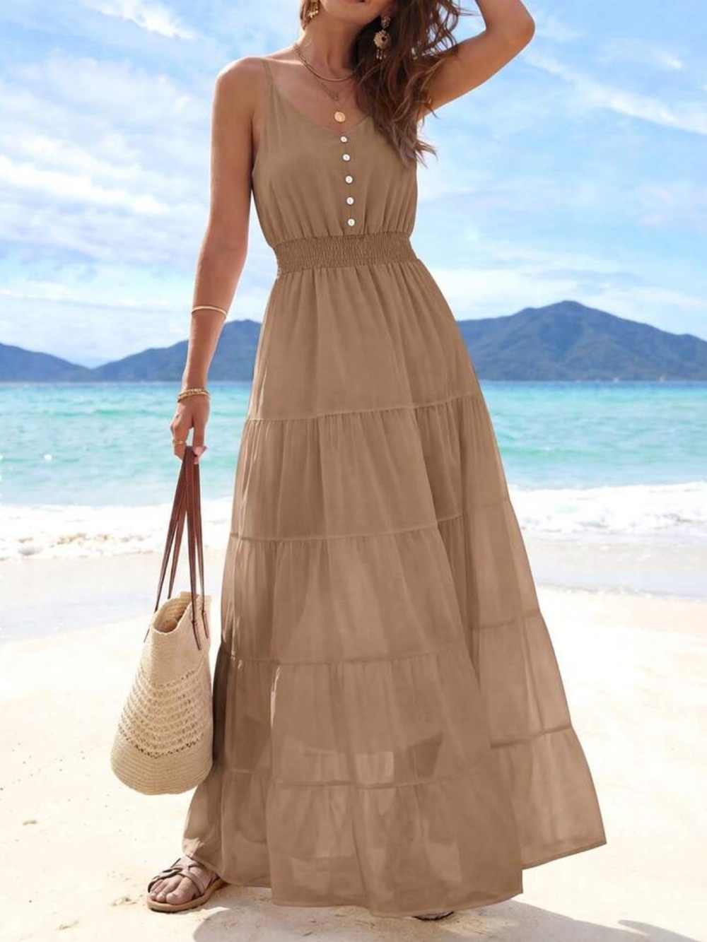 Sleeveless Tiered Maxi Dress in Dark Apricot